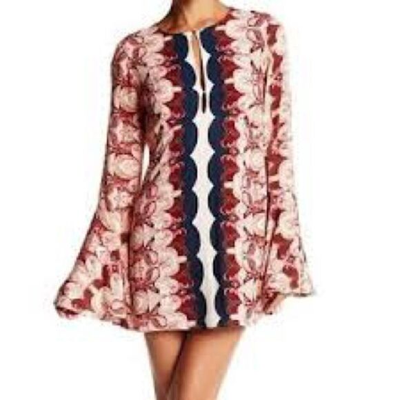 Free People Ossie Vibes Paisley Bell Sleeve Mini Dress - Picture 1 of 9